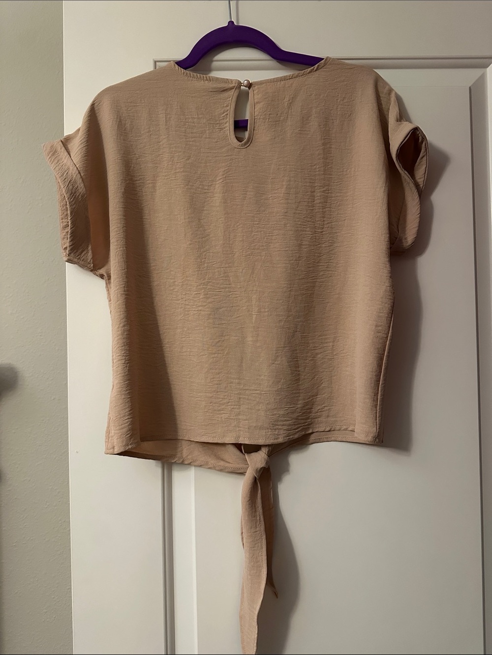 Women's Tie-Front Top - Beige - Picture 2 of 3